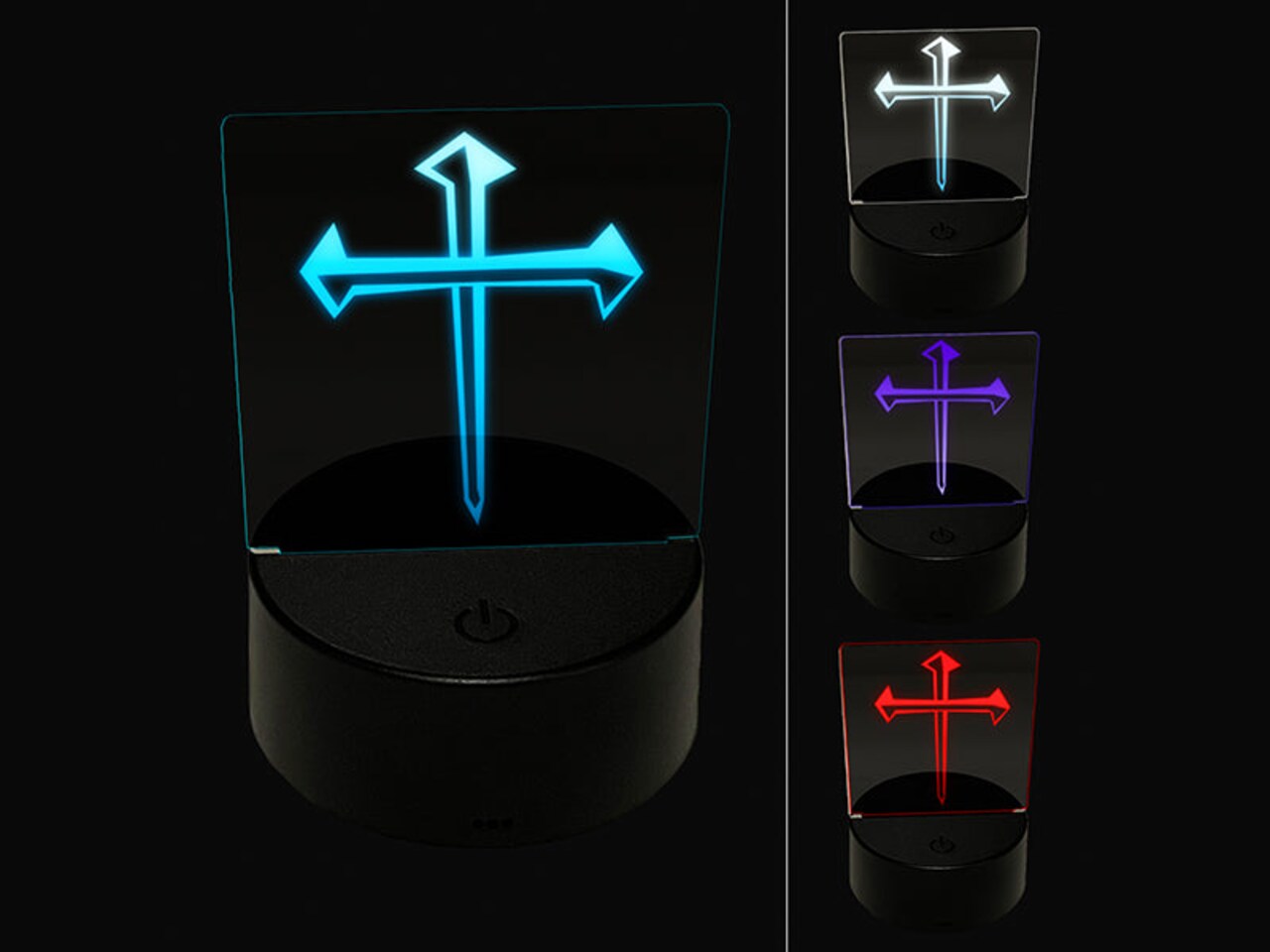 Three 3 Nails Cross Christian Stylized 3D Illusion LED Night Light Sign Nightstand Desk Lamp